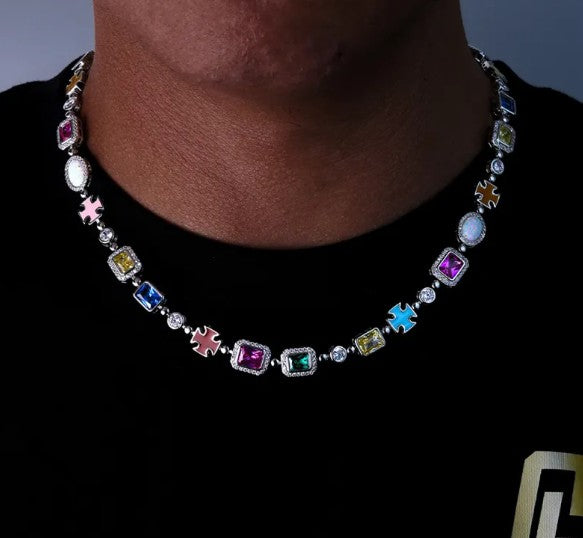 Gold-Plated Hip-Hop Gemstone Necklace & Bracelets