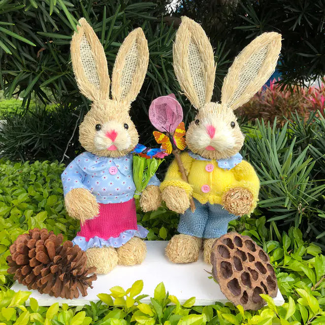 2 PCS Handmade Easter Bunny Decor (Indoor/Outdoor)