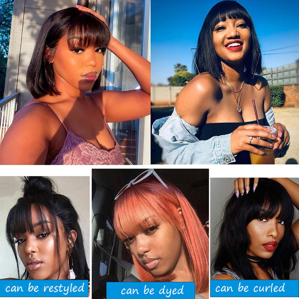 Shoulder Length Wig with Bangs - Wine-Red