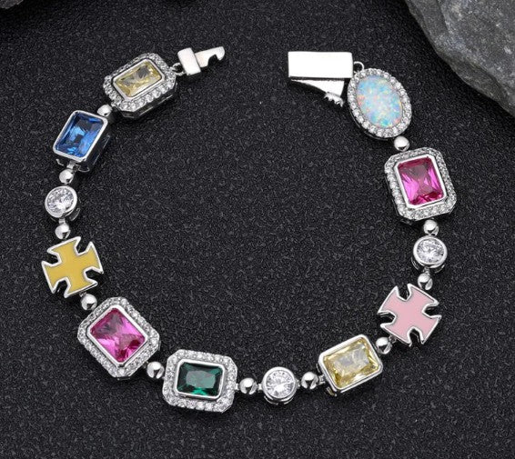 Gold-Plated Hip-Hop Gemstone Necklace & Bracelets