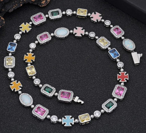 Gold-Plated Hip-Hop Gemstone Necklace & Bracelets