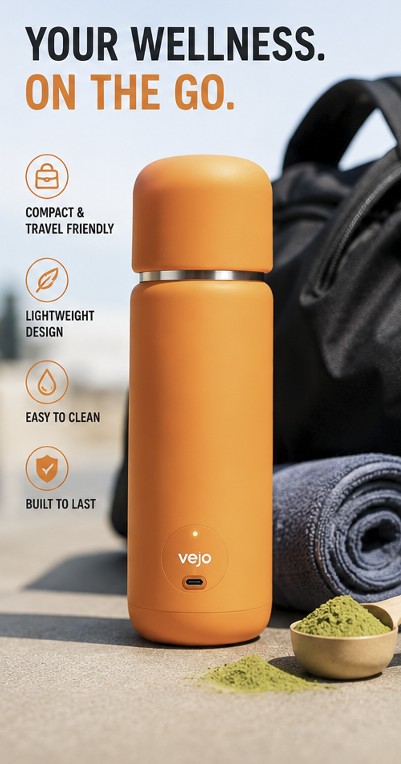 Vejo Portable Blender – Fresh Nutrition in 30 Seconds | No Shaking | No Clumps | No Prep | Easy One-Button Design | USB Rechargeable Blender (Orange)