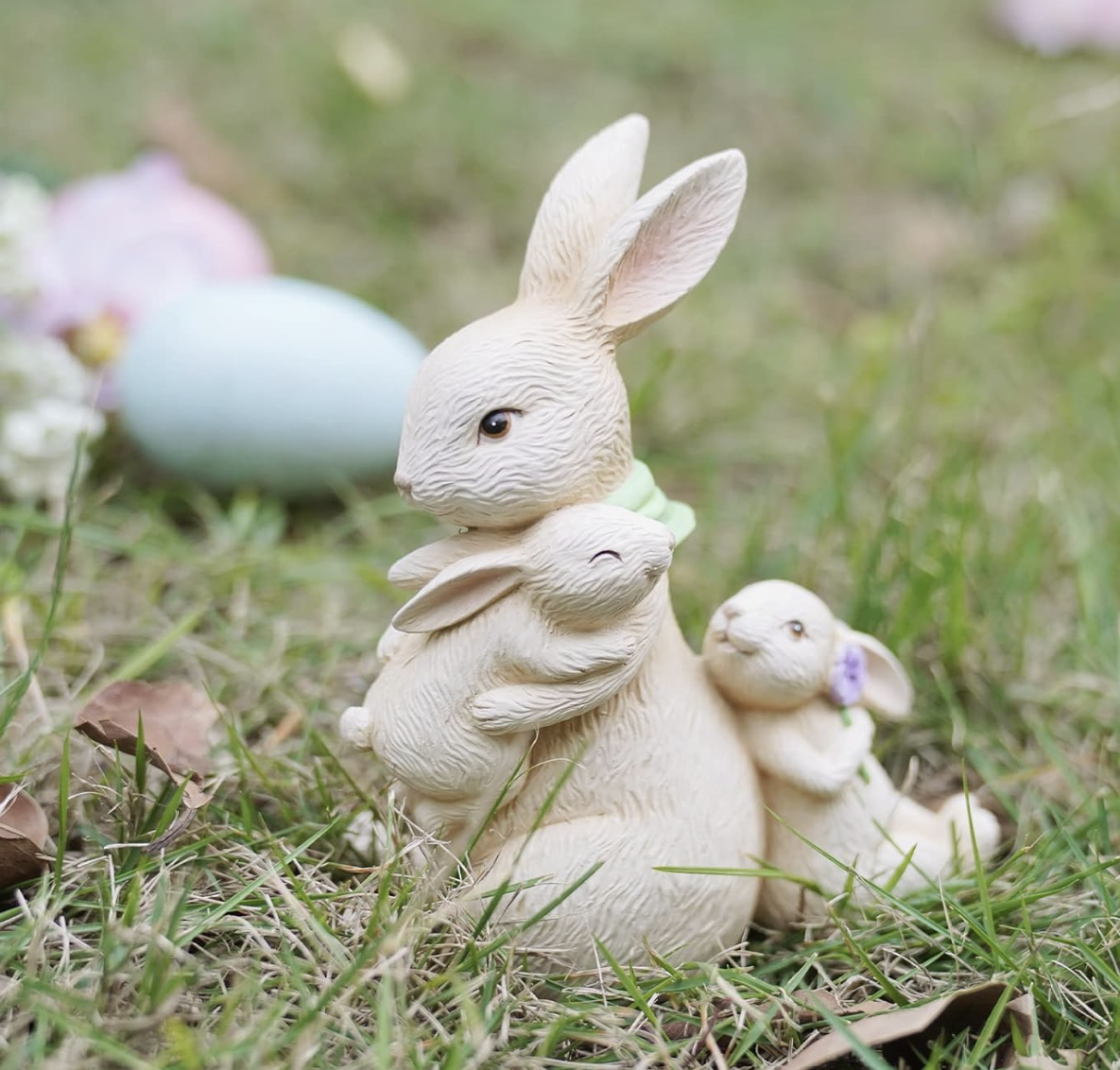 Family Bunny Figurine - Tabletop Sitting Bunny Decor (Mom with Kids)