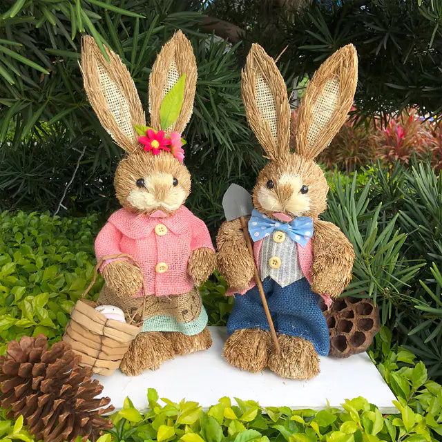 2 PCS Handmade Easter Bunny Decor (Indoor/Outdoor)
