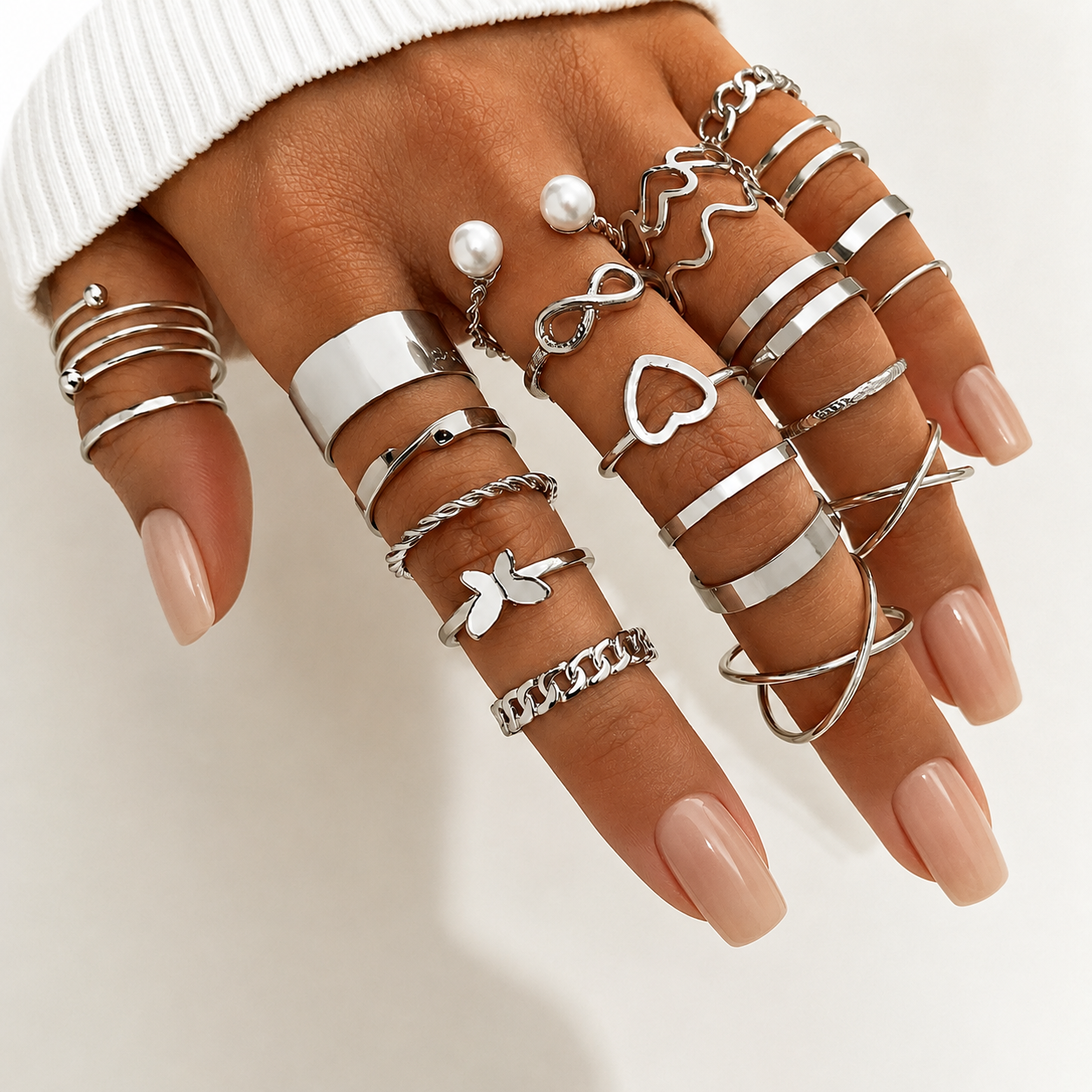 Silver Stackable Rings Set (Non-Tarnish) Cubic Zirconia