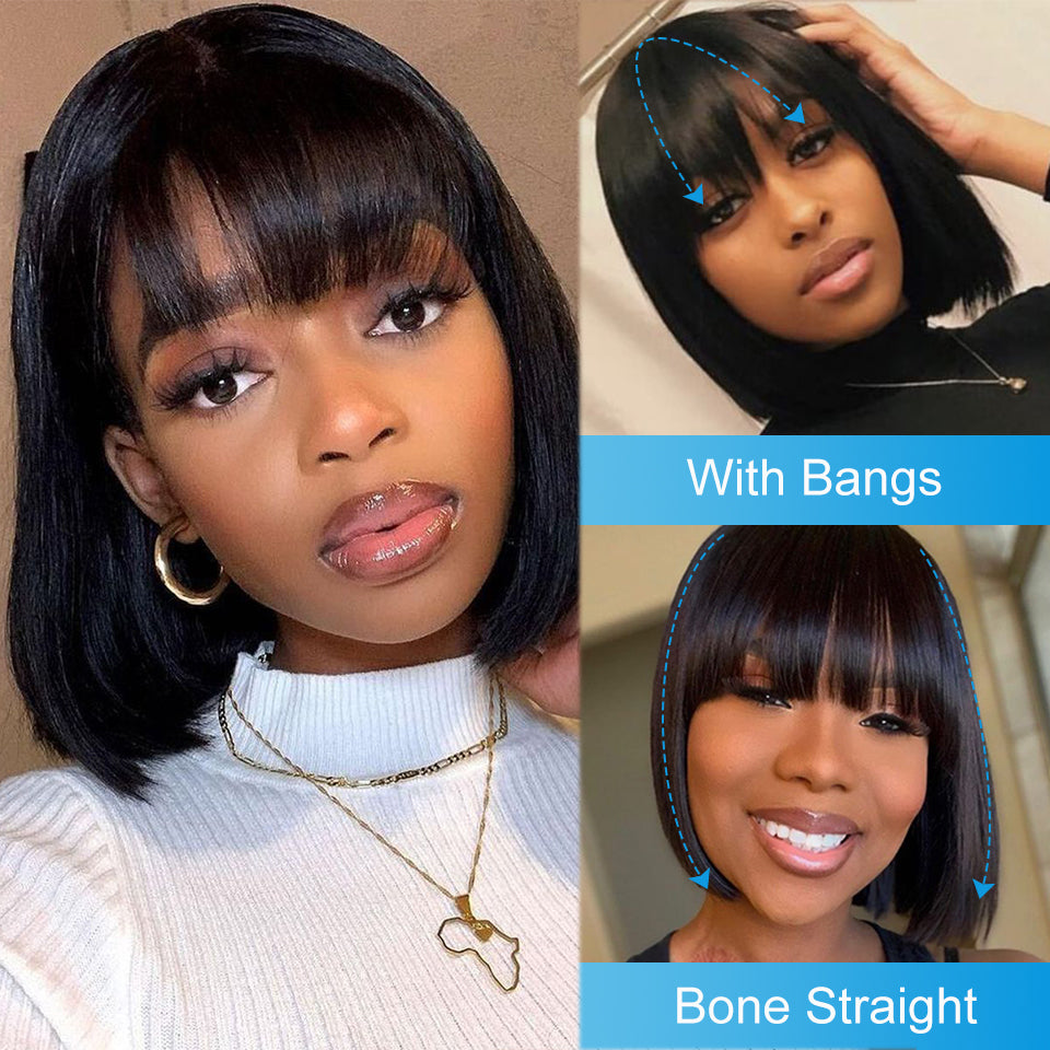 Shoulder Length Wig with Bangs - Wine-Red