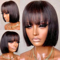 Shoulder Length Wig with Bangs - Wine-Red